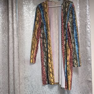 Love J Snake Animal Print‎ Red Green Yellow Blue Long Cardigan Size L